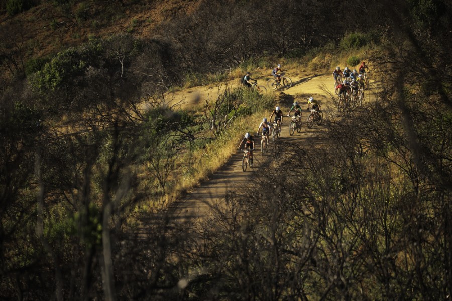The lead bunch during Stage 3 of the 2025 Absa Cape Epic. Photo by Nick Muzik/Cape Epic.